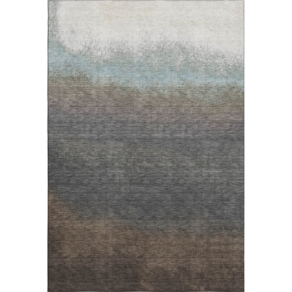 HomeRoots 9' X 12' Washable Ombre Area Rug in Brown, Gray & Silver - UV Resistant, Perfect for Homes with Kids! 710914