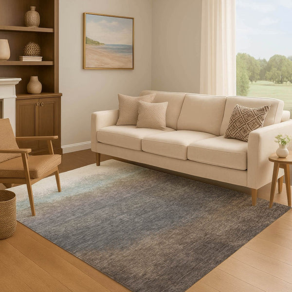 HomeRoots 9' X 12' Washable Ombre Area Rug in Brown, Gray & Silver - UV Resistant, Perfect for Homes with Kids! 710914