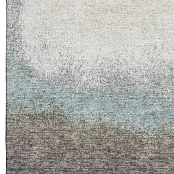 HomeRoots 9' X 12' Washable Ombre Area Rug in Brown, Gray & Silver - UV Resistant, Perfect for Homes with Kids! 710914