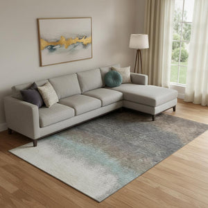 HomeRoots 10' Stylish Washable Ombre Area Rug in Brown, Gray & Silver - Stain Resistant, UV Protected Comfort 710915