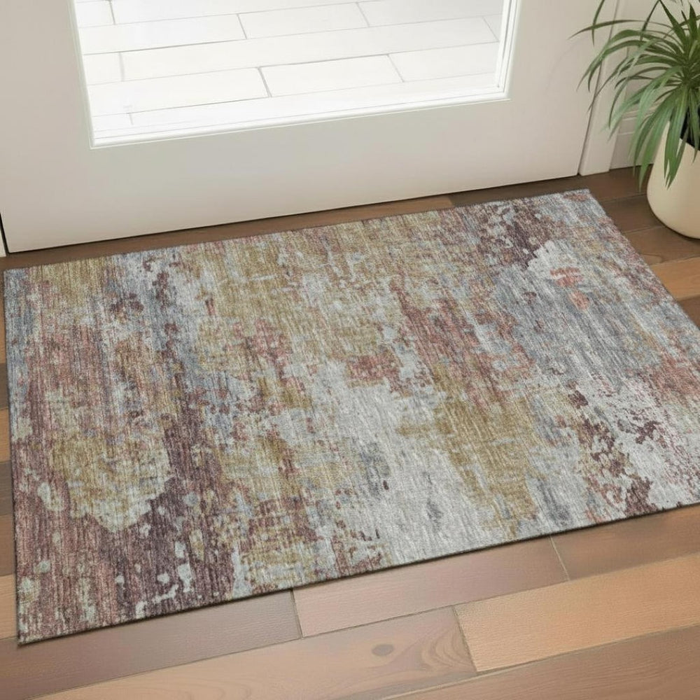 HomeRoots 5' X 8' Coral Wheat Blue Ombre Area Rug - Washable, Stain-Resistant, UV Protected for Kids & Pets 710917