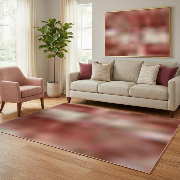 HomeRoots 8' Stylish Coral, Wheat & Blue Ombre Washable Round Rug – UV Protected, Stain Resistant, Non-Slip! 710918