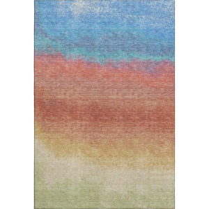 HomeRoots 8' Stylish Coral, Wheat & Blue Ombre Washable Round Rug – UV Protected, Stain Resistant, Non-Slip! 710918