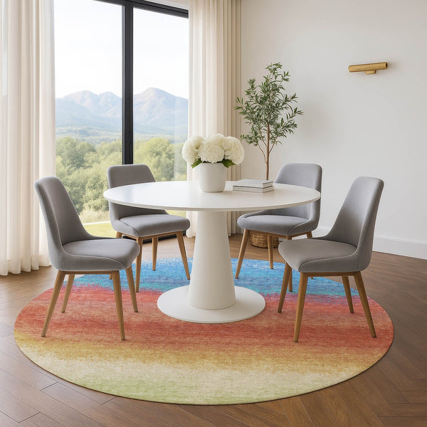 HomeRoots 8' X 10' Coral Wheat And Blue Ombre Area Rug – Washable, UV Protected, Non-Slip & Kid-Friendly! 710919