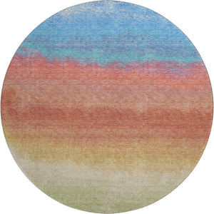 HomeRoots 8' X 10' Coral Wheat And Blue Ombre Area Rug – Washable, UV Protected, Non-Slip & Kid-Friendly! 710919