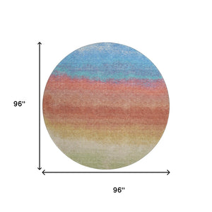 HomeRoots 8' X 10' Coral Wheat And Blue Ombre Area Rug – Washable, UV Protected, Non-Slip & Kid-Friendly! 710919