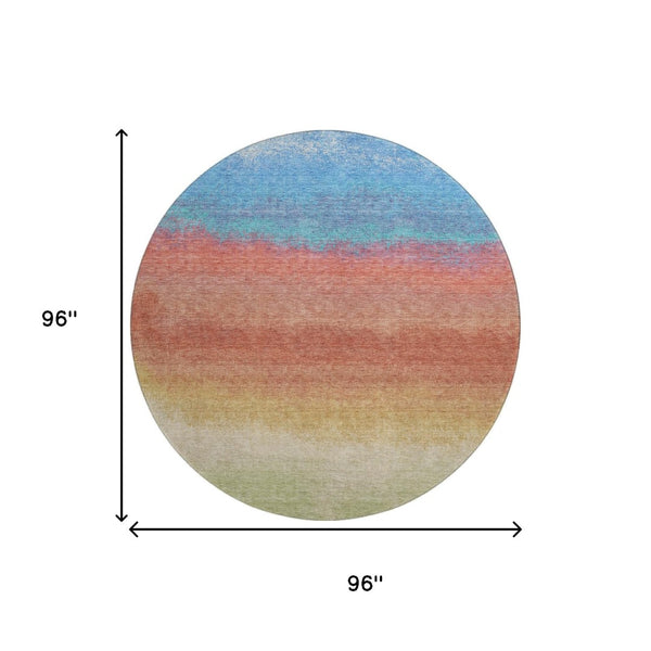 HomeRoots 8' X 10' Coral Wheat And Blue Ombre Area Rug – Washable, UV Protected, Non-Slip & Kid-Friendly! 710919