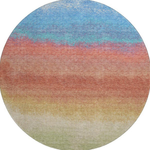 HomeRoots 8' X 10' Coral Wheat And Blue Ombre Area Rug – Washable, UV Protected, Non-Slip & Kid-Friendly! 710919
