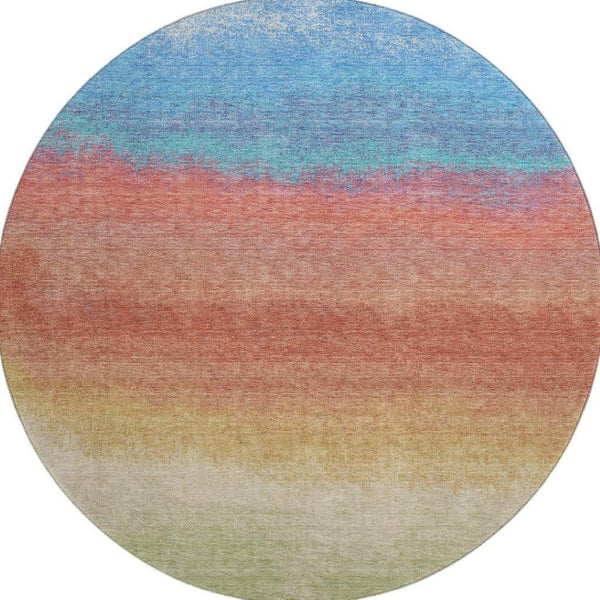 HomeRoots 8' X 10' Coral Wheat And Blue Ombre Area Rug – Washable, UV Protected, Non-Slip & Kid-Friendly! 710919