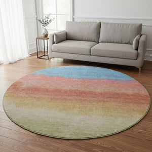 HomeRoots 8' X 10' Coral Wheat And Blue Ombre Area Rug – Washable, UV Protected, Non-Slip & Kid-Friendly! 710919