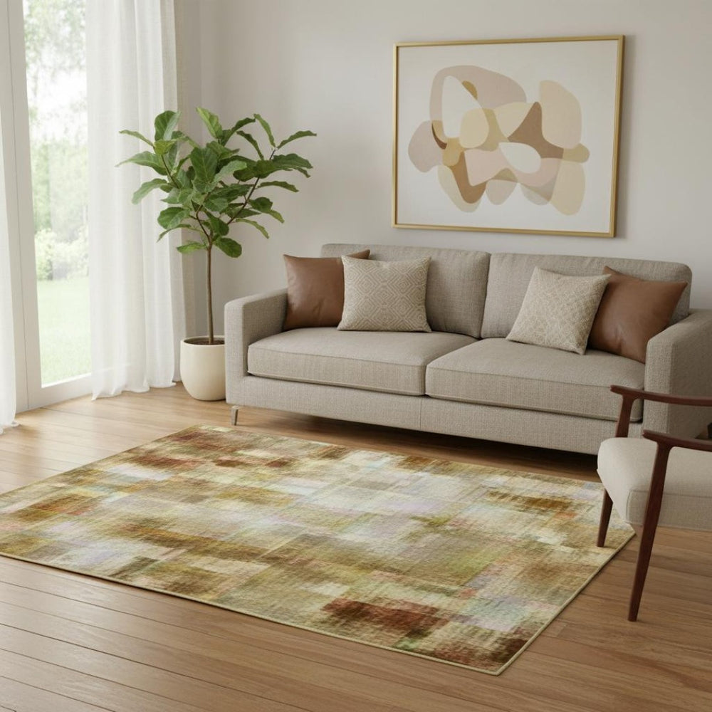 HomeRoots 8' Gold Beige Wheat Ombre Round Rug - Washable, UV Protected, Stain Resistant, Perfect for Homes 710924