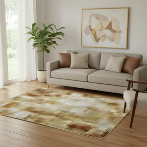 HomeRoots 8' Gold Beige Wheat Ombre Round Rug - Washable, UV Protected, Stain Resistant, Perfect for Homes 710924
