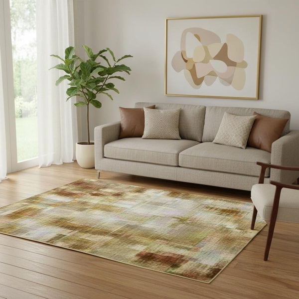 HomeRoots 8' Gold Beige Wheat Ombre Round Rug - Washable, UV Protected, Stain Resistant, Perfect for Homes 710924
