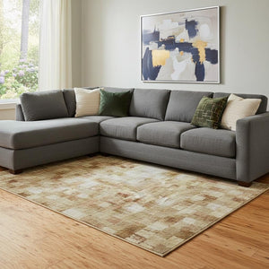 HomeRoots 9' X 12' Washable Area Rug in Gold Beige and Wheat Ombre with UV Protection for Stylish Homes 710926