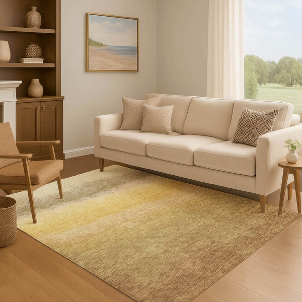 HomeRoots 9' X 12' Washable Area Rug in Gold Beige and Wheat Ombre with UV Protection for Stylish Homes 710926