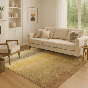 HomeRoots 10' X 14' Ombre Area Rug in Gold, Beige & Wheat - Durable, UV-Protected, Stain-Resistant Beauty! 710927