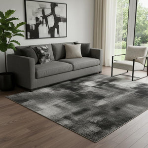 HomeRoots 8' Modern Gray Black Silver Ombre Washable Round Rug with UV Protection for High-Traffic Areas 710930