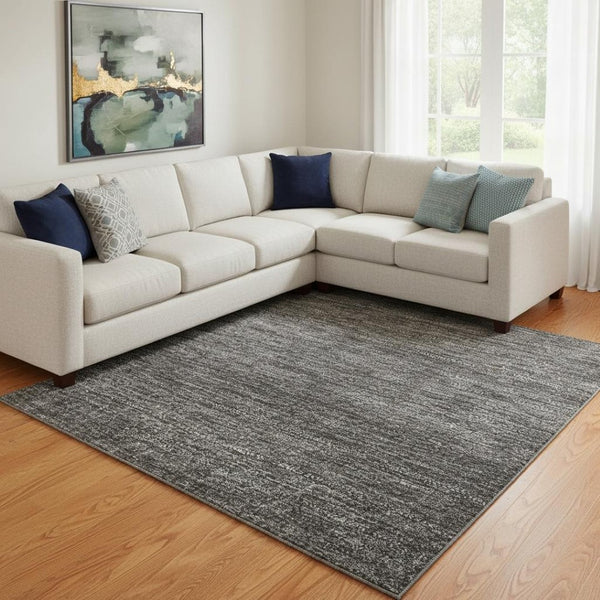 HomeRoots 9' X 12' Gray, Black, Silver Ombre Washable Area Rug - Durable, Stain Resistant, UV Protected Design 710932