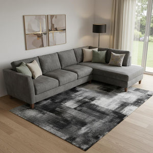 HomeRoots 10' X 14' Modern Gray Black Silver Ombre Washable Area Rug with UV Protection for Busy Homes 710933