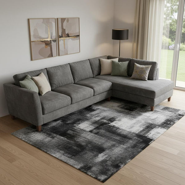 HomeRoots 10' X 14' Modern Gray Black Silver Ombre Washable Area Rug with UV Protection for Busy Homes 710933