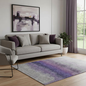 HomeRoots 8' Washable Lavender Gray & Silver Ombre Round Rug - UV Protected, Soft, Durable Design for Every Home 710936
