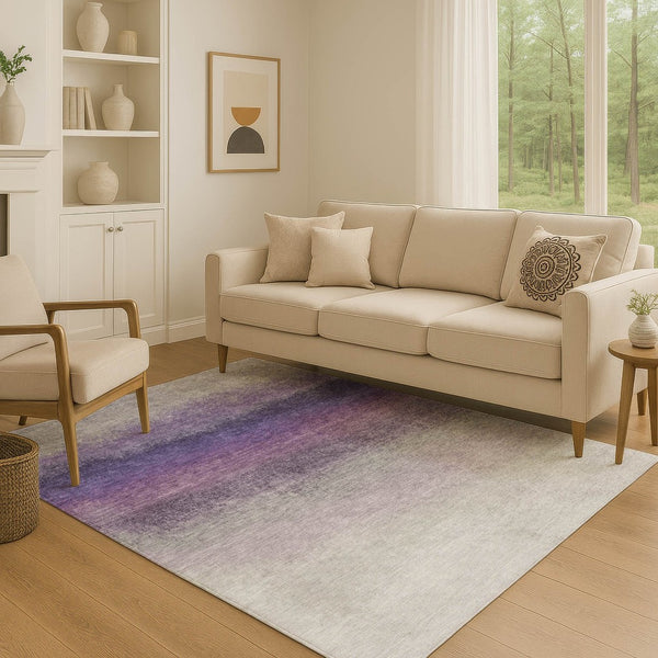 HomeRoots 8' Washable Lavender Gray & Silver Ombre Round Rug - UV Protected, Soft, Durable Design for Every Home 710936