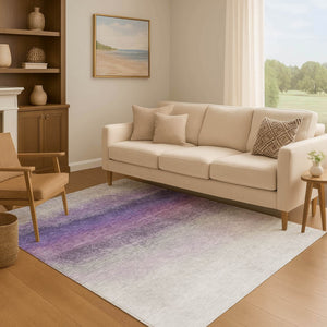 HomeRoots 8' Washable Lavender Gray & Silver Ombre Round Rug - UV Protected, Soft, Durable Design for Every Home 710936