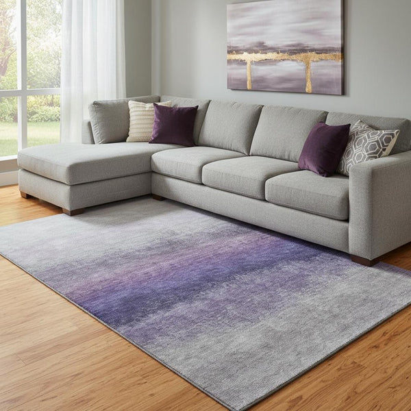 HomeRoots 9' X 12' Stylish Lavender Gray & Silver Ombre Area Rug – Stain Resistant, UV Protected & Easy Care! 710938