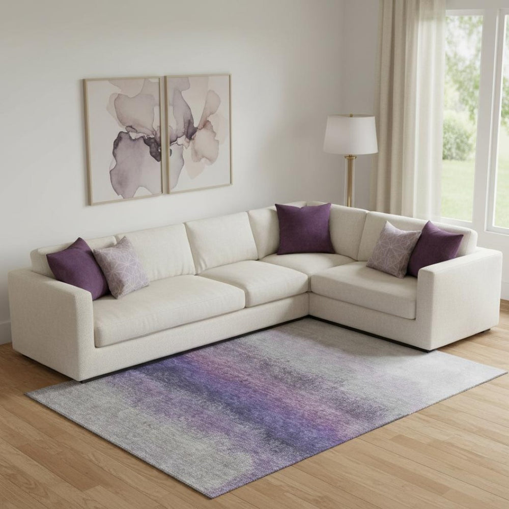 HomeRoots 10' X 14' Ombre Lavender-Gray to Silver Area Rug - Washable, UV Protected, Non-Slip, Durable Design 710939