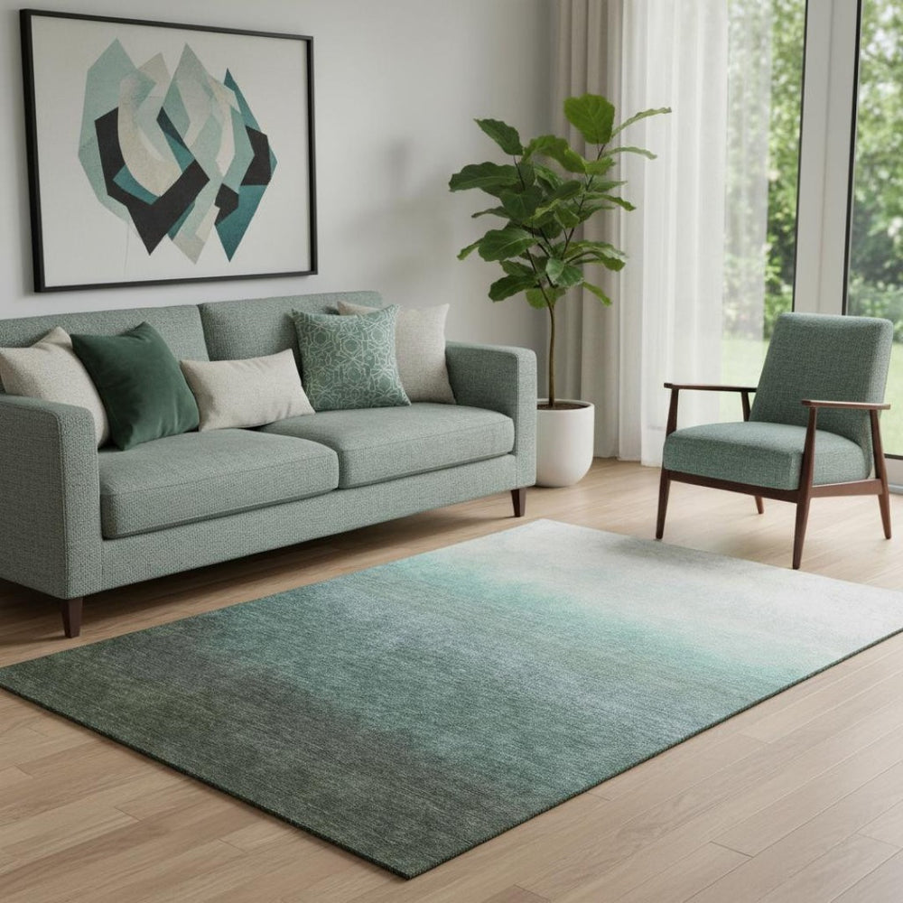 HomeRoots 8' Modern Pale Aqua-Gray to Ivory Ombre Machine Washable Rug with UV Protection & Stain Resistance 710948