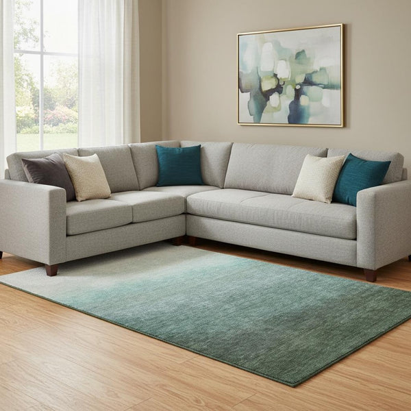 HomeRoots 9' X 12' Ombre Area Rug in Pale Aqua Gray & Ivory – Soft, Stain-Resistant, Washable with UV Protection! 710950
