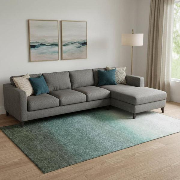 HomeRoots 10' Pale Aqua Gray and Ivory Ombre Washable Area Rug - UV Protected, Stain Resistant, Modern Design 710951
