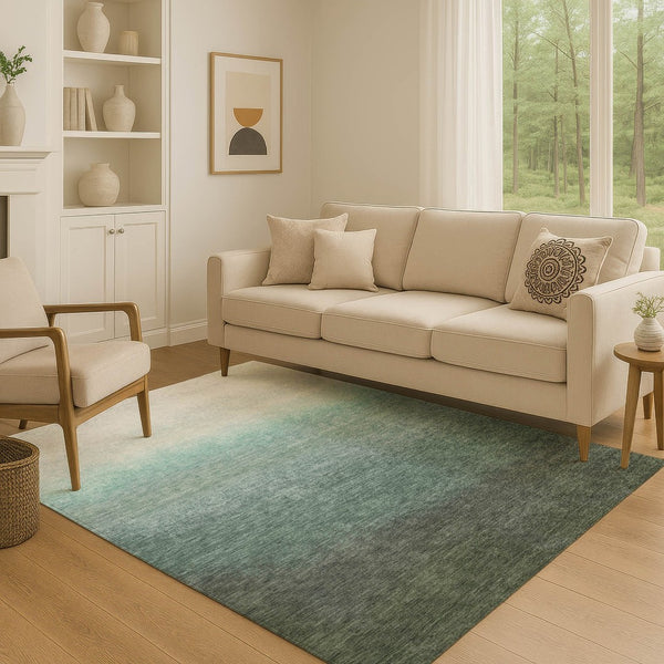 HomeRoots 10' Pale Aqua Gray and Ivory Ombre Washable Area Rug - UV Protected, Stain Resistant, Modern Design 710951