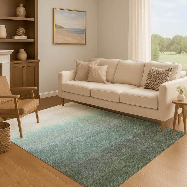 HomeRoots 10' Pale Aqua Gray and Ivory Ombre Washable Area Rug - UV Protected, Stain Resistant, Modern Design 710951