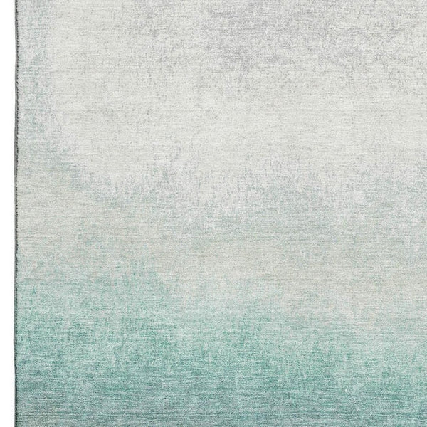 HomeRoots 10' Pale Aqua Gray and Ivory Ombre Washable Area Rug - UV Protected, Stain Resistant, Modern Design 710951