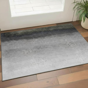 HomeRoots 5' Modern Silver Gray to Black Ombre Area Rug - Washable, UV Protected, Ideal for High-Traffic Rooms 710953