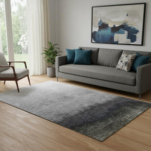 HomeRoots 8' Silver Gray & Black Ombre Washable Area Rug - Durable, Stain Resistant, UV Protected, Non-Slip Backing 710954