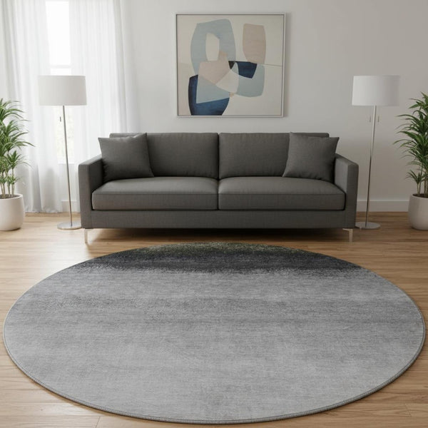 HomeRoots 8' X 10' Silver Gray to Black Ombre Washable Area Rug - Stylish, Durable, UV Protected & Easy Care 710955