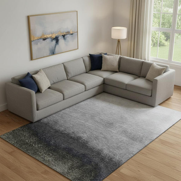 HomeRoots 10' Silver Gray to Black Ombre Washable Area Rug - UV Protection, Stain Resistant, Non-Slip Design 710957