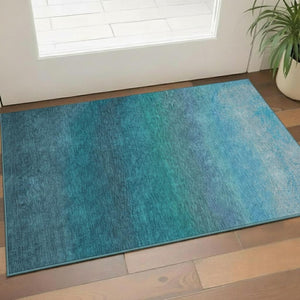 HomeRoots 5' Teal to Sky Blue Ombre Washable Area Rug – Soft, Durable, UV-Protected for Modern Homes! 710959