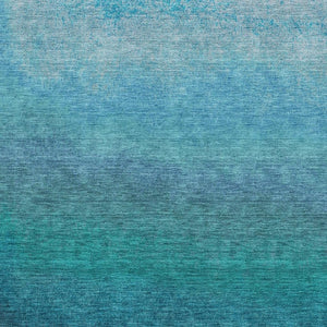 HomeRoots 5' Teal to Sky Blue Ombre Washable Area Rug – Soft, Durable, UV-Protected for Modern Homes! 710959