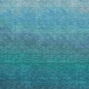 HomeRoots 8' Stylish Teal and Sky Blue Ombre Washable Round Rug with UV Protection for Modern Spaces 710960