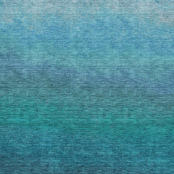 HomeRoots 8' Stylish Teal and Sky Blue Ombre Washable Round Rug with UV Protection for Modern Spaces 710960