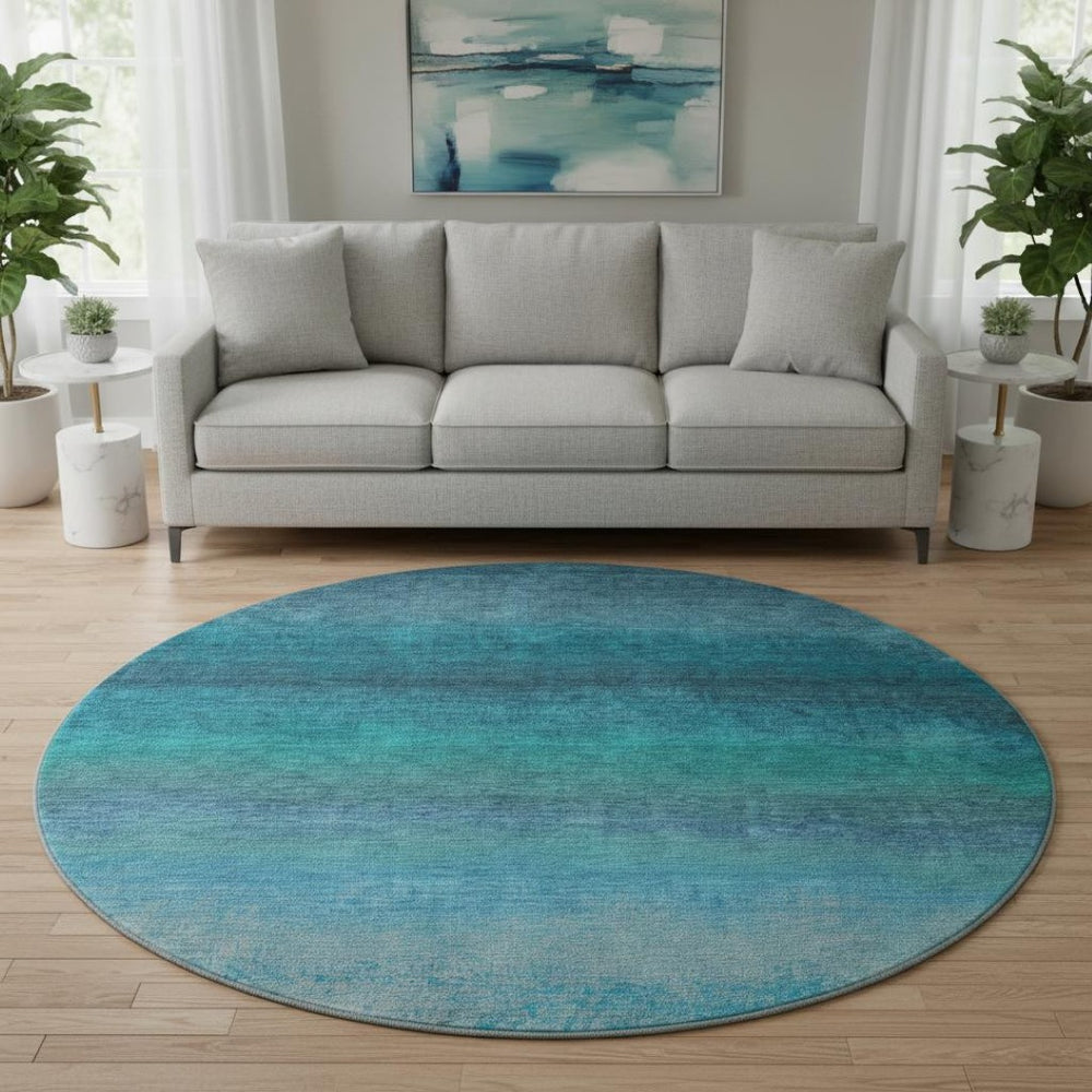 HomeRoots 8' X 10' Ombre Teal & Sky Blue Washable Area Rug with UV Protection for Family-Friendly Spaces 710961