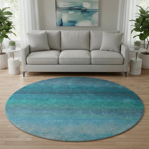 HomeRoots 8' X 10' Ombre Teal & Sky Blue Washable Area Rug with UV Protection for Family-Friendly Spaces 710961