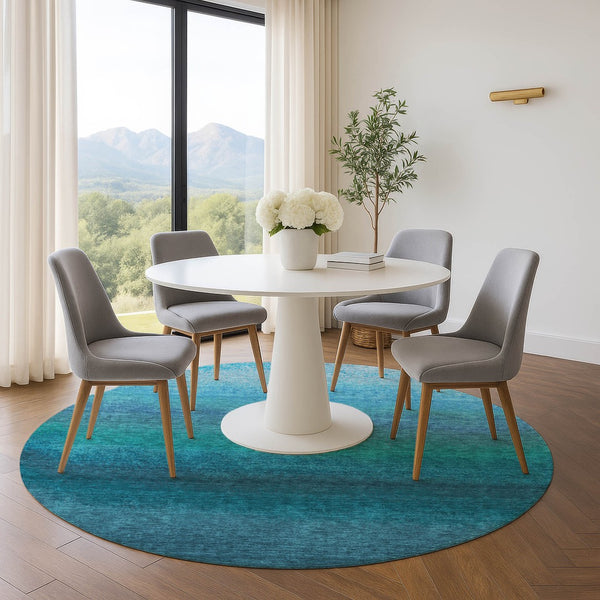 HomeRoots 8' X 10' Ombre Teal & Sky Blue Washable Area Rug with UV Protection for Family-Friendly Spaces 710961