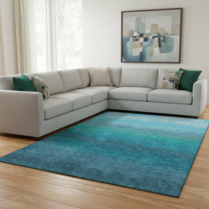 HomeRoots 9' X 12' Teal Ombre Area Rug - Stylish, Washable, UV-Protected, Perfect for Living Rooms & Playrooms 710962