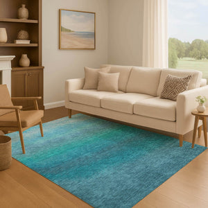 HomeRoots 9' X 12' Teal Ombre Area Rug - Stylish, Washable, UV-Protected, Perfect for Living Rooms & Playrooms 710962