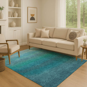 HomeRoots 10' Teal to Sky Blue Ombre Washable Area Rug - UV Protected, Durable, Stylish for High-Traffic Spaces 710963