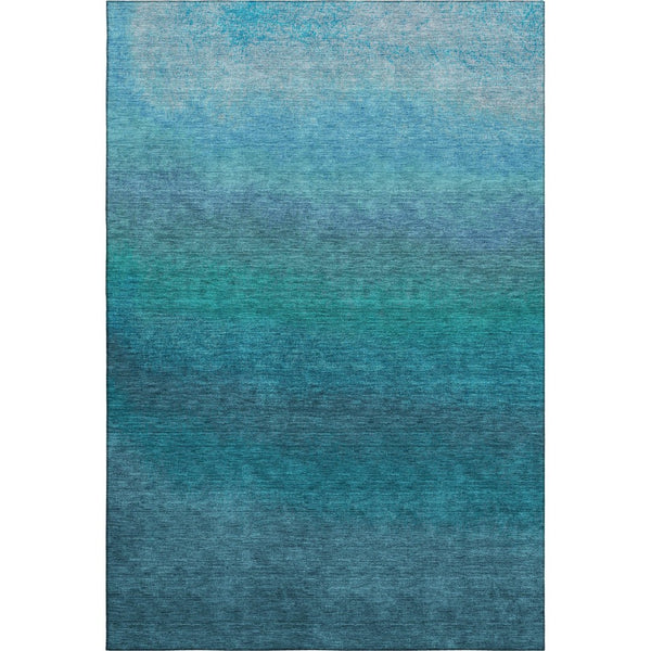HomeRoots 10' Teal to Sky Blue Ombre Washable Area Rug - UV Protected, Durable, Stylish for High-Traffic Spaces 710963